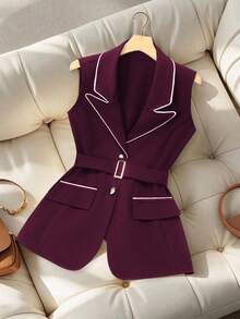 GlowEve CURVE Elegante Kontrastsaum Weste in Große Größen für den Alltag - Violett - Übersicht 3