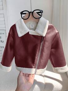 SHEIN Baby Mädchen Herbst/Winter süße vielseitige Farbblock Jacke mit Thermofutter