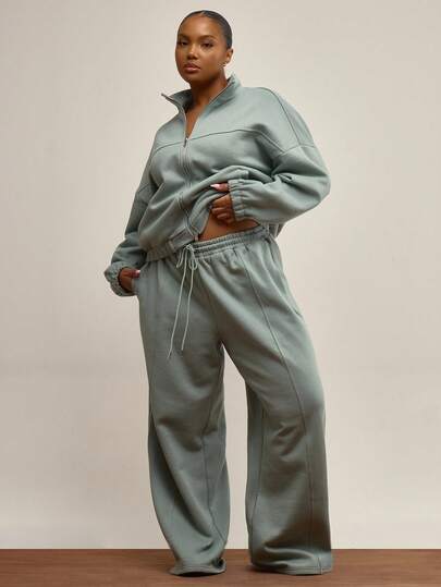 MUSERA 加大码阔腿裤，裤腿缝线细节，松紧带腰带，运动裤/慢跑裤，冬季，日常，可爱，休闲，舒适，Gallerie