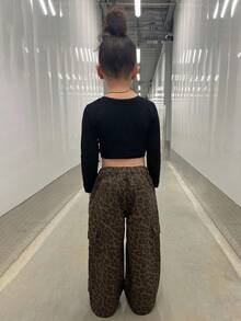 SHEIN 年轻女孩豹纹宽松阔腿牛仔裤