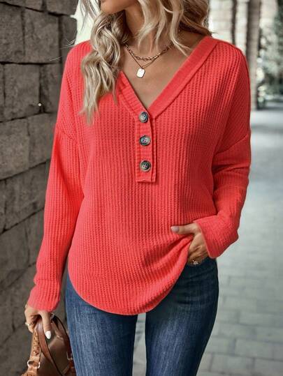 SHEIN LUNE Casual Solid Color Drop Shoulder Loose T-Shirt, Autumn, Christmas