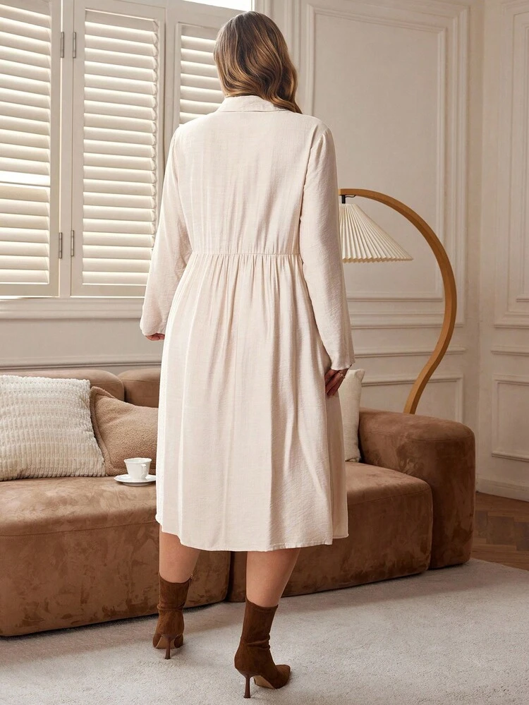 Plus Size Floral Print Open Front Shirt Collar Dress, Floral Dress,  Autumn/Winter,2025 New