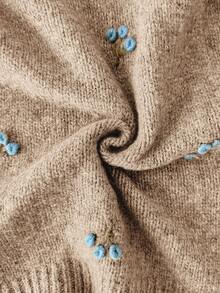 Modelyn 女士纯色刺绣圆领毛衣背心秋冬女装 - 棕色 - 查看 8