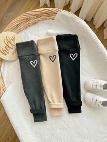 女宝宝可爱休闲百搭针织字母图案松紧腰保暖内衬厚裤子，适合秋冬季 - 彩色 - 查看 4