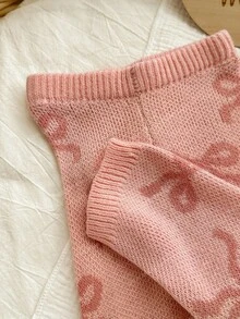 SHEIN 新生女嬰秋冬可愛百搭針織粉色愛心圖案長袖上衣與長褲套裝 - 彩色 - 查看 6