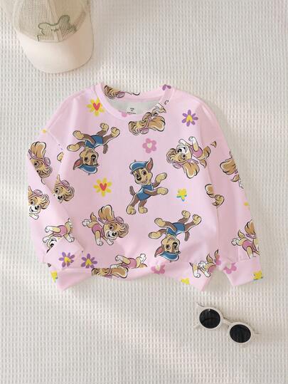 SHEIN | PAW Patrol Young Girl Casual Cartoon Dog Print Crew Neck Sweatshirt, Autumn