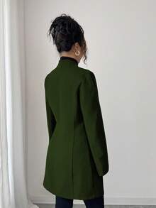 SHEIN Tall 女式休闲立领羊毛混纺修身夹克 - 軍綠色 - 查看 2