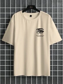 Manfinity EMRG Men's Letter & Eye Graphic Round Neck Short Sleeve T-Shirt