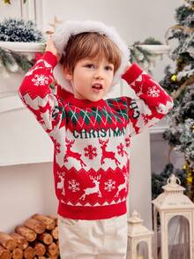 Jeune garçon col rond pull casual imprimé tout-sur-tout, pour Noël