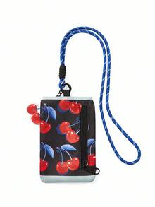 PEPSI X SHEIN 1个零钱包，可装卡、硬币、挂脖，樱桃印花，适合青少年和成人 - 藍色 - 查看 4