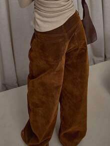 MUSERA 宽松桶形水洗牛仔裤，街头风，可爱优雅休闲性感，适合秋季、春夏等各种场合。 - 棕色 - 查看 5