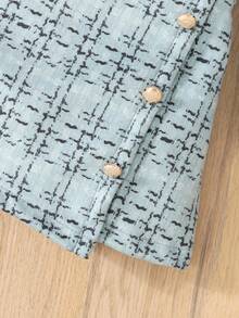 SHEIN Elladie kids Young Girl Plaid Print Button Front Long Sleeve Jacket And Mini Skirt Elegant 2 Pieces Set - Teal Blue - View 5