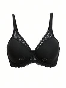SHEIN 1pc Lace Underwire Thin Padded Simple Basic Bra - Black - View 5