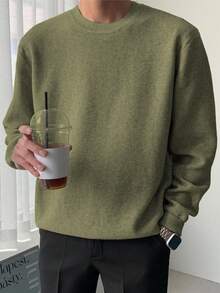 DAZY Jersey de cuello redondo verde sólido para hombre, otoño/invierno - Verde - Ver 3