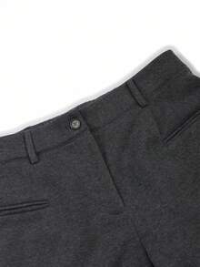 Franclia 大码女式优雅花卉印花保暖内衬直筒口袋裤 - 深灰色 - 查看 3