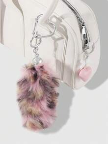 ROMWE Grunge Punk 1pc Exquisite Retro Stylish High-Quality Acrylic Bowknot, Heart-Shaped, Faux Fur Leopard Print Animal Tail Keychain & Keyring, Fashionable Accessory Gift For Women - Pink - View 10