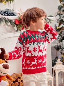 Jeune garçon col rond pull casual imprimé tout-sur-tout, pour Noël