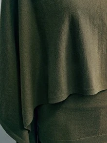 Maija 女士纯色蝙蝠袖宽松时尚毛衣不对称上衣单袖上衣橄榄绿上衣不对称衬衫单肩上衣秋冬 - 墨綠色 - 查看 13