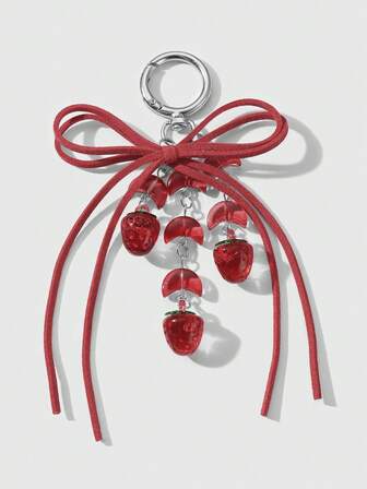 Kawaii 1pc Chic & Fashionable Bow, Resin Crescent Moon & Strawberry DIY Keychain, Versatile Accessory Suitable For Women, Gift For Holidays