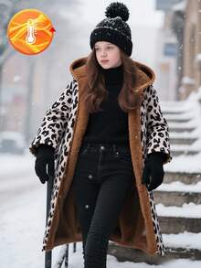 SHEIN Áo khoác nỉ dáng rộng có mũ in họa tiết dành cho bé gái tuổi teen, thích hợp mặc ngoài trời vào mùa thu đông. - Nhiều màu - Xem 1