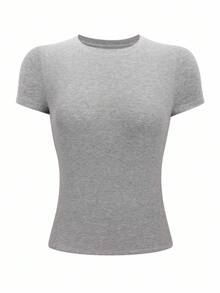 Camiseta casual de verano para mujer de unicolor con cuello redondo y manga corta - Burdeos - Ver 10
