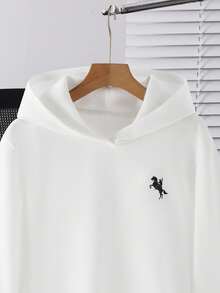 SHEIN 青少年男童休闲宽松舒适百搭纯色卫衣秋冬女童服装 - 白色 - 查看 3