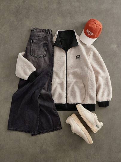 EASEVO Plusstorlekar Herr Trendig Fleecejacka, Höst/Vinter