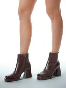 Solezae 女士时尚性感侧拉链厚底踝靴 - 咖啡棕 - 查看 6