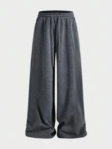 EASEVO Plus Size Men's Solid Color Casual Sweatpants, Deep Gray, No Print, With Back Pocket - Dark Grey - View 4