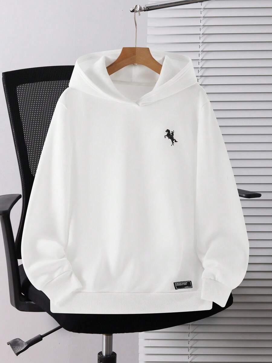 SHEIN 青少年男童休闲宽松舒适百搭纯色卫衣秋冬女童服装 - 白色 - 查看 1