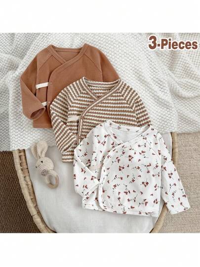 Loomiva Newborn Baby Boy/Girl 3 Pieces Set: Floral Print Soft Knit Cardigan