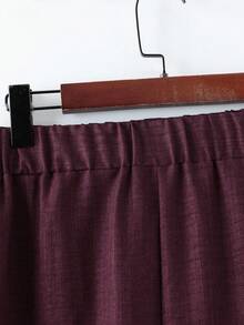 EMERY ROSE Plus Size Women's Solid Color Contrast Ruffle Trim Faux Pocket Full Button Elegant Commuter Blazer Jacket + Solid Button A-Line Simple Versatile Skirt 2 Pieces Set - Rusty Rose - View 5