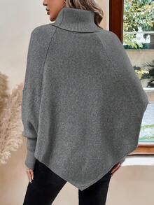 EMERY ROSE Women's Casual Solid Color Turtleneck Batwing Sleeve Sweater, Autumn/Winter - Grey - View 2
