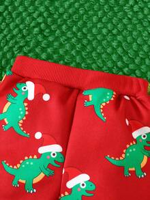 SHEIN Playful Pals Toddler Boys' Christmas Dinosaur Hooded Sweatshirt & Pants Set, Plush Hat, Holiday Outfit