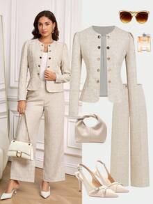 Ellevyn Giacca leggera ed elegante da donna, adatta per uso casual, pendolarismo e moda - Cachi - Visualizzare 2