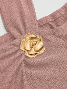 Elenzga Maxi-Kleid für Damen Große Größen, einfarbig, gestrickt, gerippter asymmetrischer Schulter, Rüschenärmel, figurbetonter eleganter Partykleid