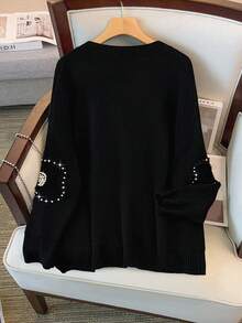 GlowEve CURVE Plus Size Crew Neck Long Sleeve Fashionable 3D Floral Knit Sweater - Black - View 2
