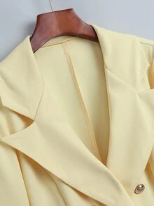GlowEve Women's Gold Button Decor Blazer + Pleated Skirt Elegant Everyday Commute Versatile Minimalist Fashion Yellow 2 Pieces Set Fall Cloth For Women - Light Yellow - View 6