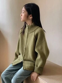 DAZY Tween Girls Daily Casual Cardigan - Army Green - View 3