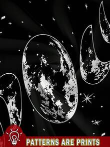 SHEIN LUNE 休闲新月印花V领修身女式T恤，适合夏季外出穿着，休闲百搭。 - 黑色 - 查看 3