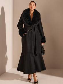 SHEIN BAE 加大码纯色美人鱼外套，秋冬款 - 黑色 - 查看 4