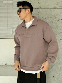 DAZY 1pc Men Brown Letter Embroidery Sweatshirt, Autumn - Brown - View 3