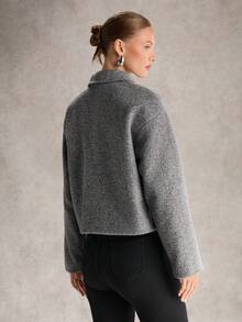 SHEIN Unity Gray Metallic Zipper Loose Fit Short Jacket For Women - Dark Grey - View 2