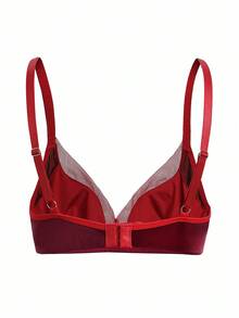 1pc Women's Mesh Patchwork Comfortable Underwire Bra - Burgundy - View 7
