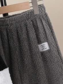 2pcs Tween Boy Casual Reversible Fleece Patchwork Contrast Color Hoodie And Pants Set - Grey - View 5