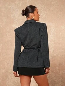 Lumalex Fall Winter Oversized Padded Shoulder Loose Women's Blazer Elegant Black Elegant Glamour Elegant New Style Women Luxury Prom Gathering Party Banquet Modest Old Money Coquette Glitter Holiday Party Rave Festival Outing Vacation Hot Outdoor Richly Layered Wedding Season Banquet Christmas New Year - Coffee Brown - View 3