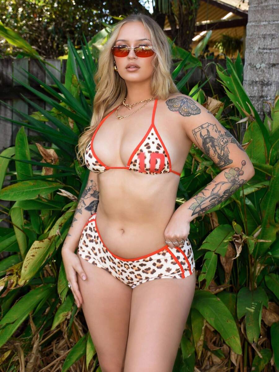 Arliah Women Sexy Two Pieces Bikini, Leopard Print Boxers Design For Summer Beach Vacation