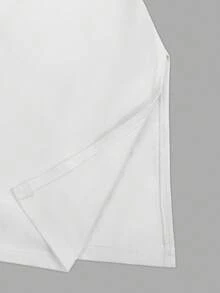 INAWLY Camiseta casual de mujer talla grande con cuello redondo, mangas acampanadas, fruncido y bajo asimétrico de unicolor - Blanco - Ver 5