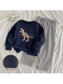 Loomiva 2件套小男孩卡通动物印花柔软针织圆领长袖套头衫和松紧腰裤 - 彩色 - 查看 1