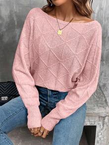 SHEIN LUNE 女式休闲纯色蝙蝠袖圆领毛衣，秋冬 - 粉色 - 查看 6